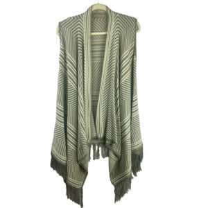Do Everything In Love Sweater Vest Poncho Women One Size Tan Gray Stripe Fringe